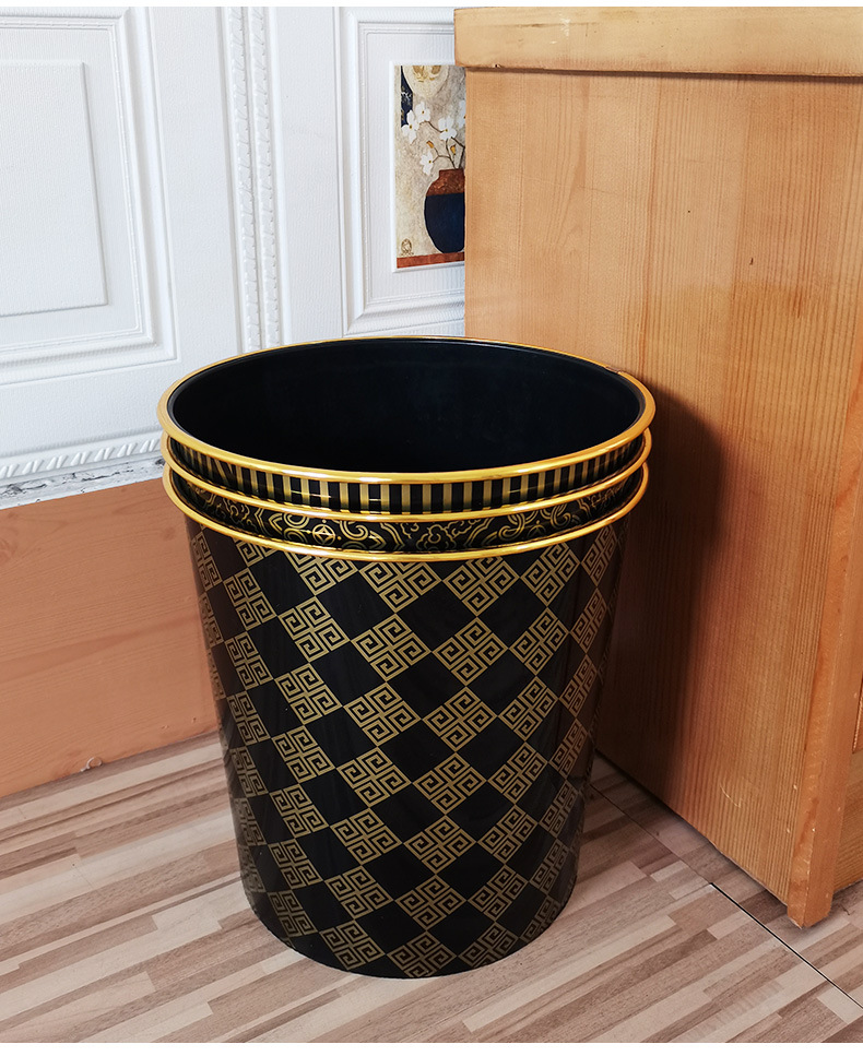 Golden Edge trash can, household kitchen and bathroom garbage storage plastic trash can, wastebasket pic 6