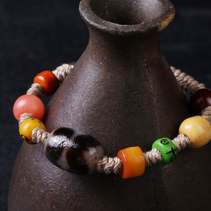 藏式莲花手串玛瑙多宝天珠单圈手链星月金刚大鹏鸟手工编织绳详情20