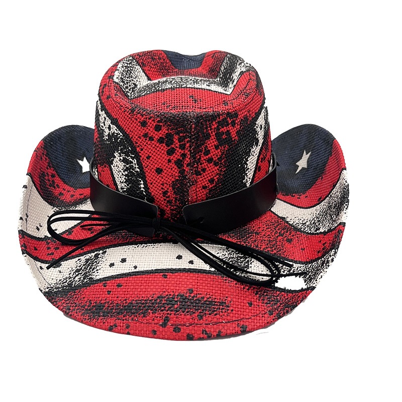 European and American western cowboy hats, cross-border American flag cowboy hats, paper straw hats, casual, retro and versatile sun hats pic 7