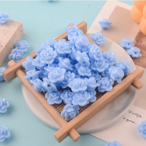 New macaron-colored camellia beads perforated solid rose loose beads diy beading material resin accessories pic 4