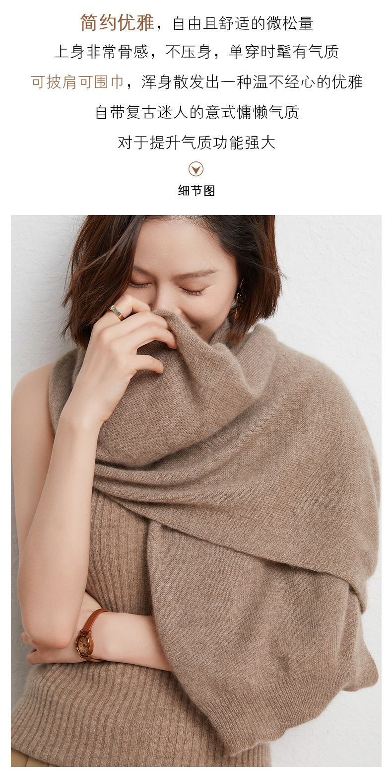 12针密织时尚羊毛披肩女2022秋冬款针织外套围巾两用宽松大气开衫详情3