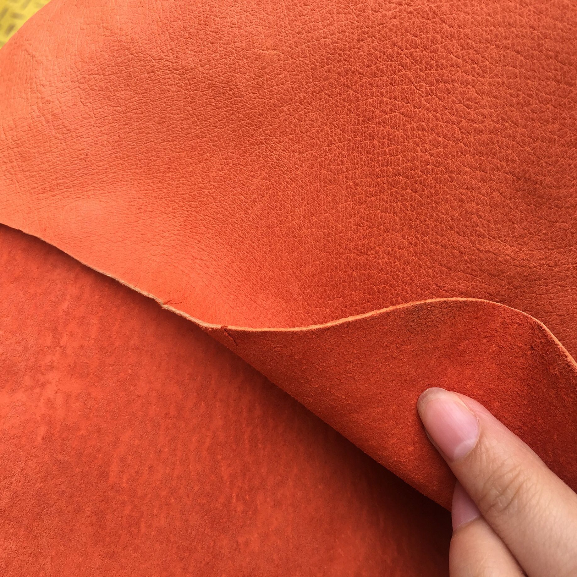 Ha Niu genuine leather top layer pigskin, second layer pigskin in orange color, available in stock pic 3