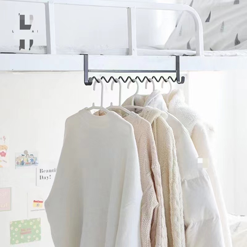 Colgador de cama del dormitorio dormitorio de estudiantes universitarios cabeza de cama de onda creativa almacenamiento de ropa artefacto rack de onda colgante rack de hierro pic 6