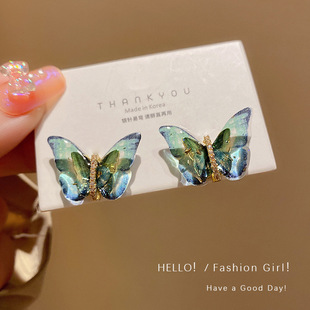轻奢小众超仙气质炫彩蝴蝶耳环S925银针精致微镶网红同款耳钉耳饰详情1