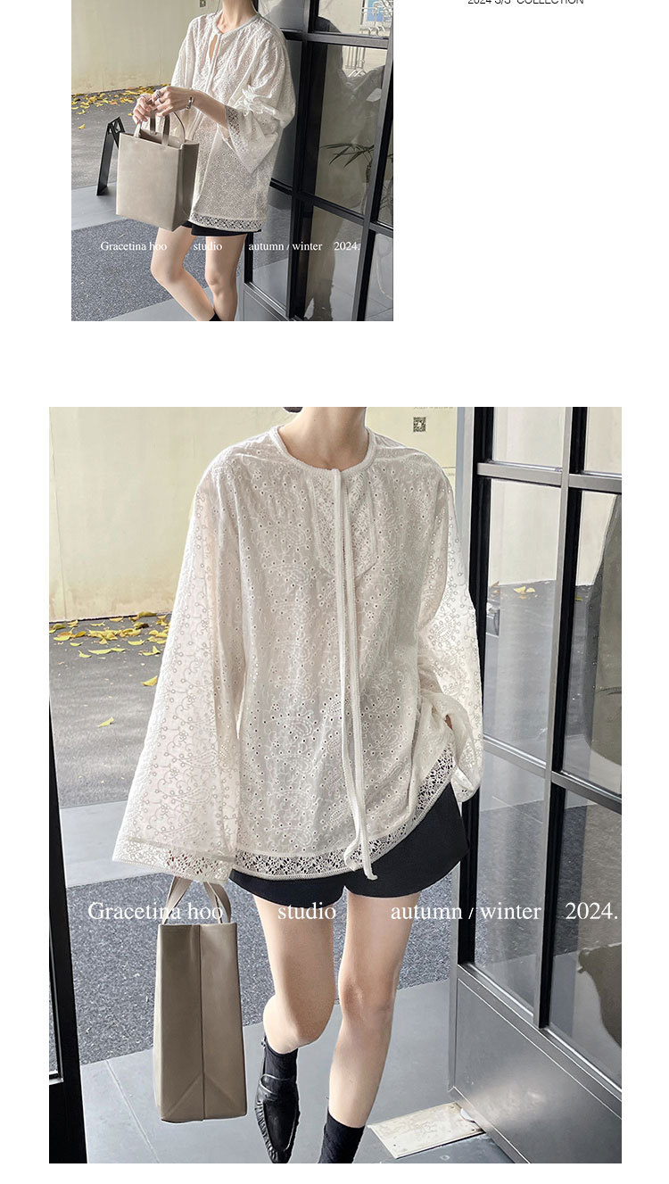 The First batch of 13 Factories 2024 early autumn new Korean version pure cotton embroidered lace V-neck slimming pullover sun-protective shirt for women pic 7
