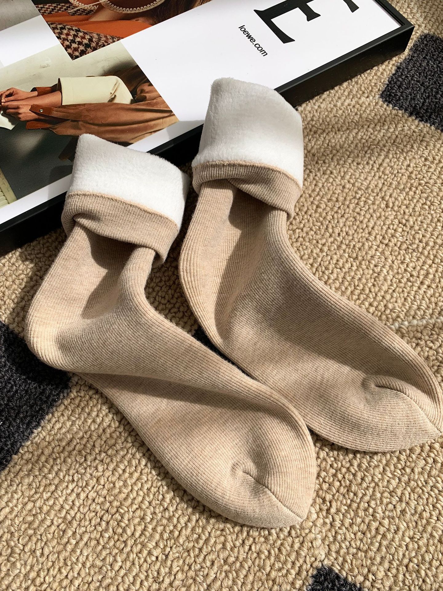Unisex couple style fleece and thickened warm snow socks, mid-length home cotton socks, postpartum socks, floor socks pic 47