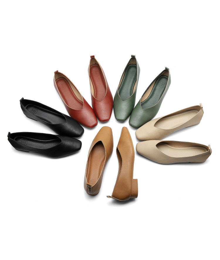 外贸跨境新款小方头浅口女士单鞋软底V口纯色工作鞋117-1#详情1