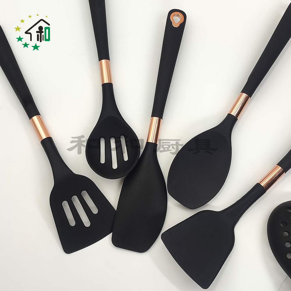 Supply cross-border silicone kitchenware sets, non-stick pans, kitchenware, cooking spoons and spatulas, 10 pieces of gold baking tools pic 30