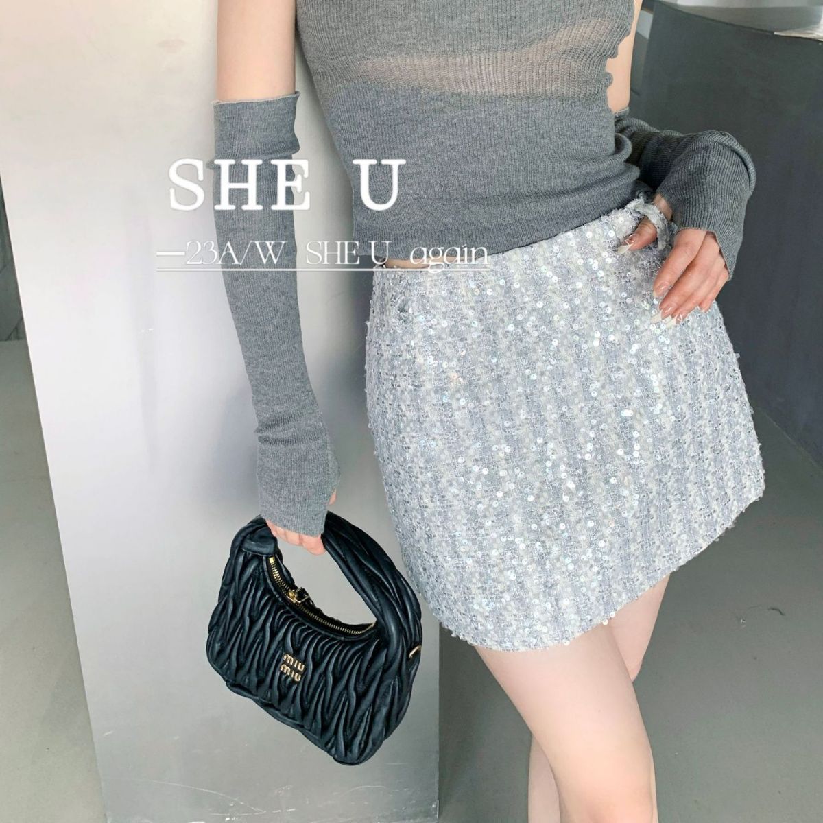 SHE U十三行2023秋季新款法式时尚立体胶花T恤女宽松百搭短袖上衣详情3