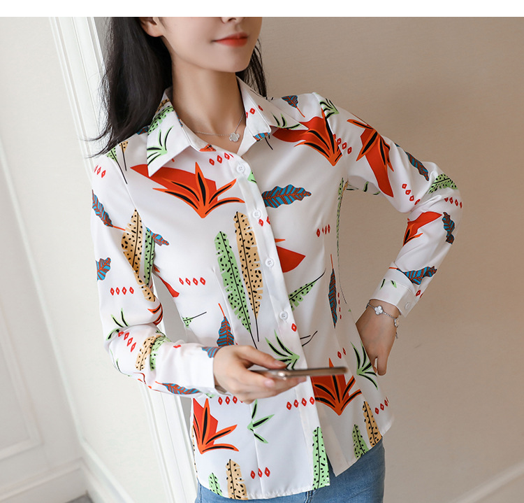 New spring and autumn Korean-style slim-fit shirt for women, long-sleeved printed striped trendy base layer, Hong Kong-style top for women pic 72