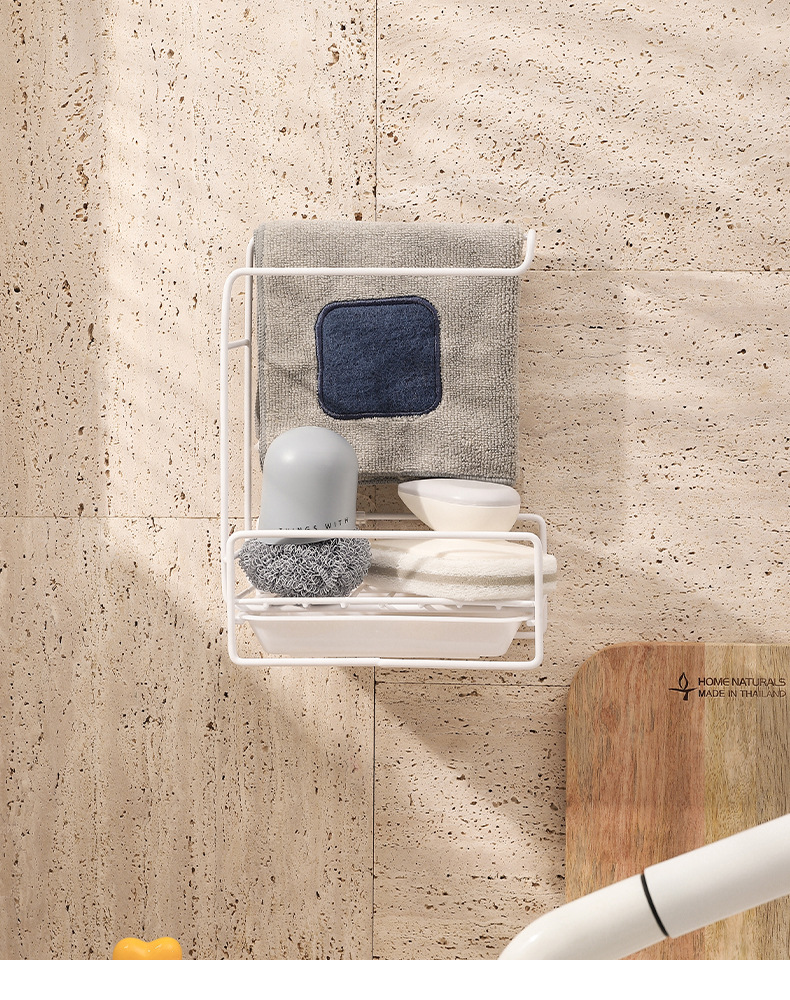 跨境新款海绵抹布架台面免打孔多用途沥水架抹布架厨房收纳架详情14