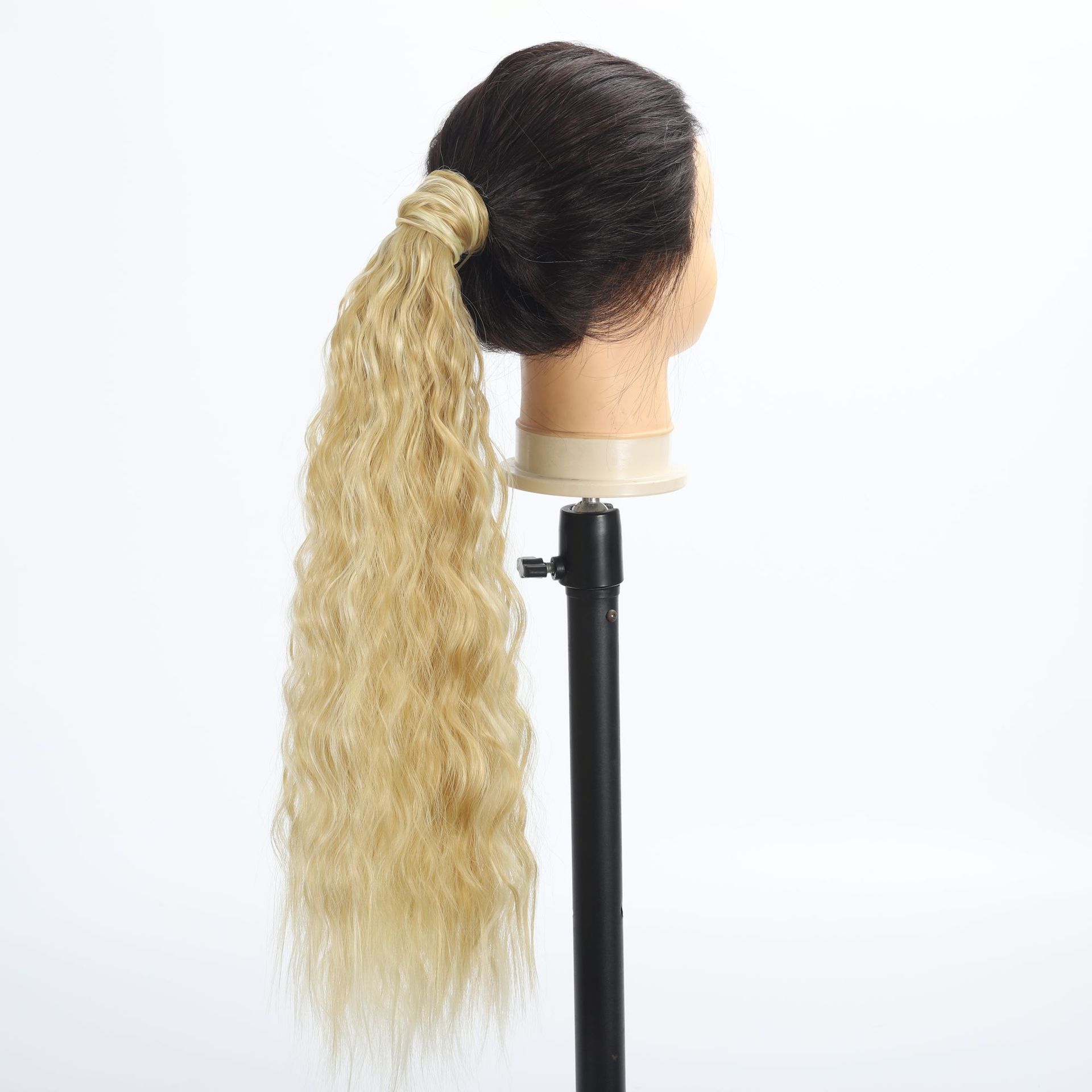 工厂批发化纤假发绑带魔术贴curly辫子马尾玉米须velcro ponytail详情8