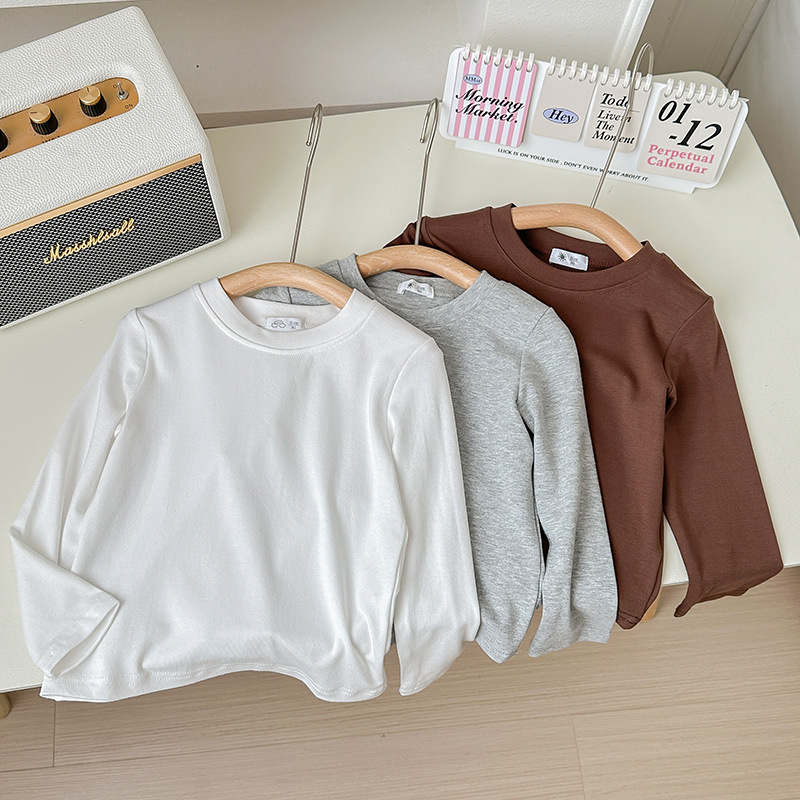 A white long-sleeved loose T-shirt for children, a cute base layer, top and mask T-shirt for boys, girls and babies in spring and autumn pic 8