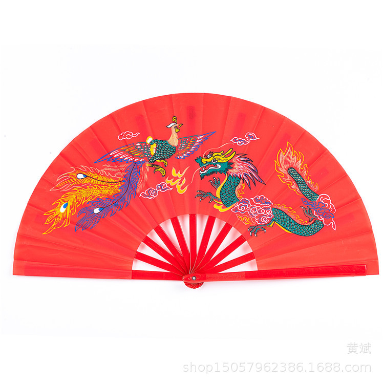 一尺全新塑料功夫扇彩龙龙凤牡丹扇响扇武术舞蹈表演扇随身太极扇详情4