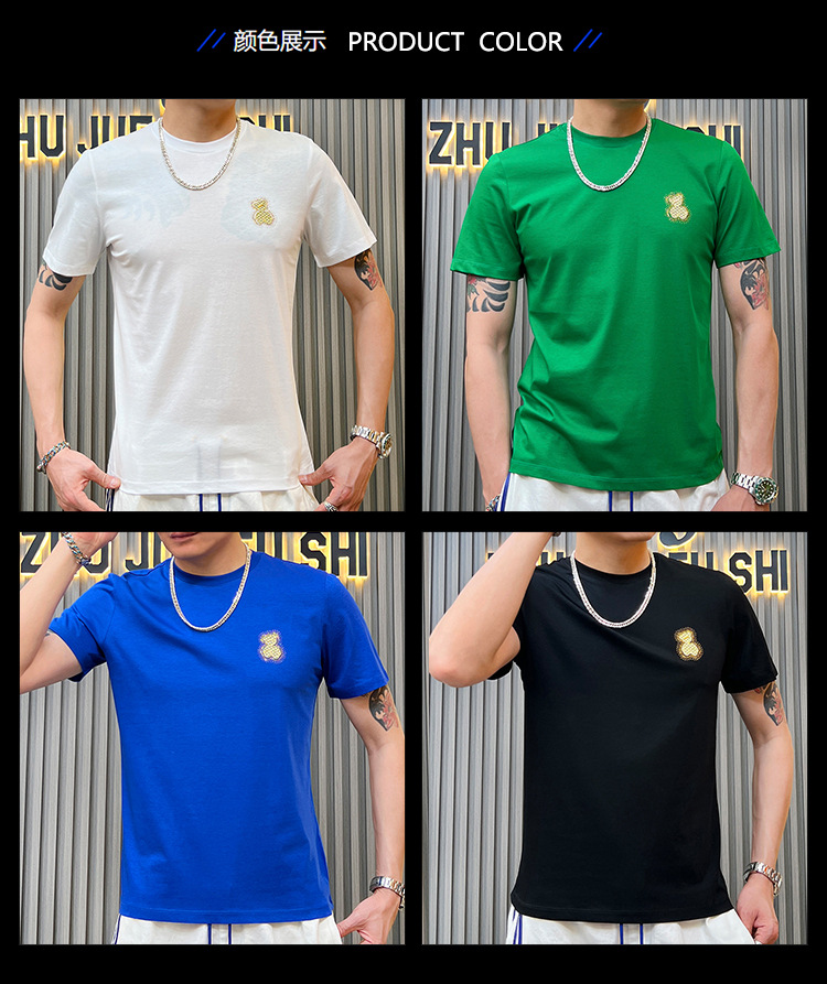 欧洲站 夏季2023新款短袖t恤高级感男士简约圆领休闲半袖体恤男装详情2