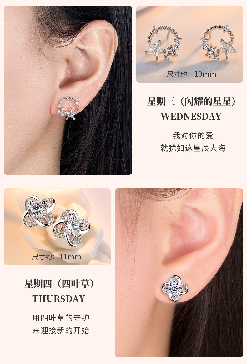 耳环925純銀一周耳钉套装高级感银针耳饰生日情人节礼物送女生详情5