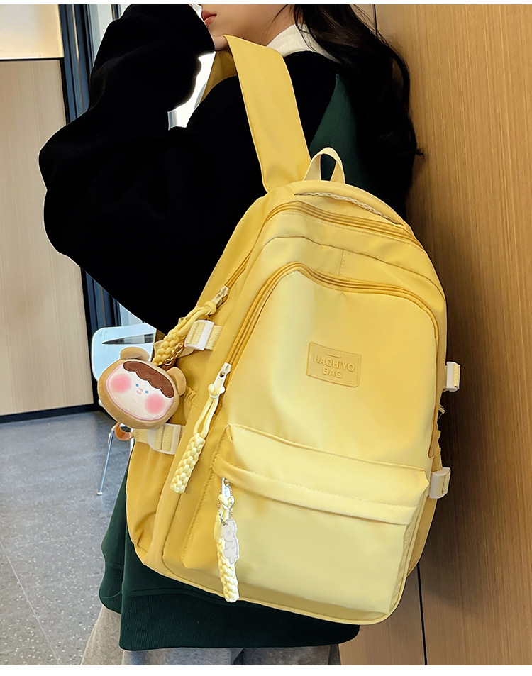 高颜值纯色书包女大学生日系简约双肩 包韩版初高中生大容量背包详情22
