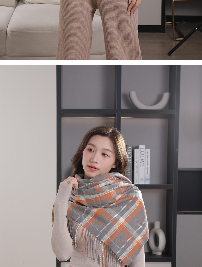 格子围巾女2023冬季新款百搭保暖刺毛仿羊绒流苏披肩围脖外贸批发详情15