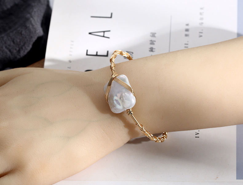 Natural freshwater pearl bracelet, 14K gold-plated, cross-wound, small square brand Baroque pearl bracelet for women pic 16