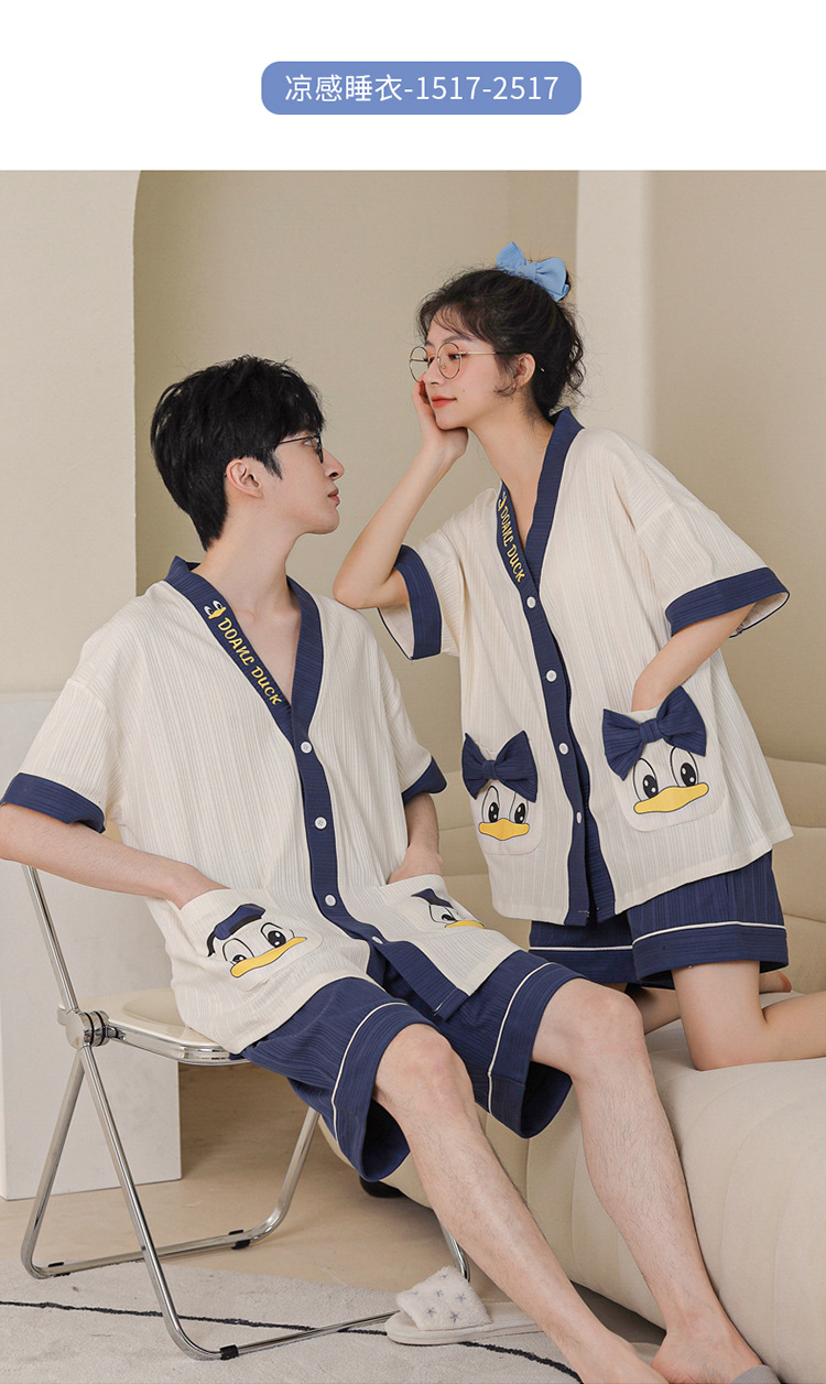 Chun baifen cute pareja pijama mujer de verano manga corta pantalones cortos cardigan hombre trajes casuales ropa casera usable exterior pic 34