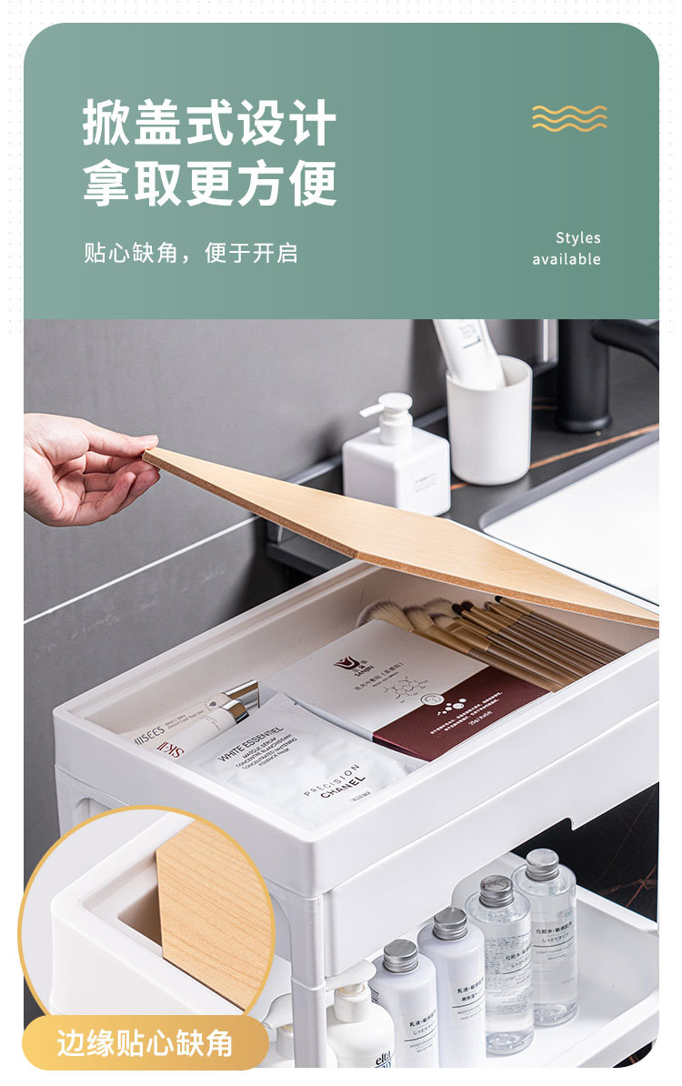 小推车置物架落地厨房浴室移动零食卫生间多层卧室床头收纳储物架详情16