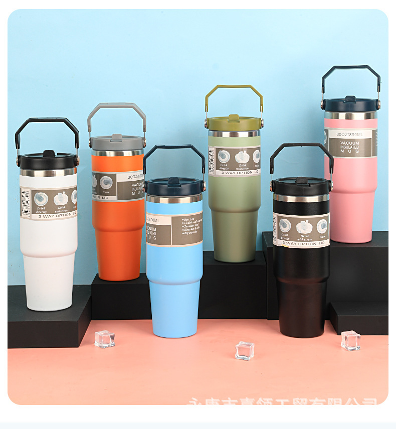 Cross-border wholesale 20/30oz handle water cups, car cups, car cups, 304 stainless steel insulated cups, cold preservation ice cups pic 11