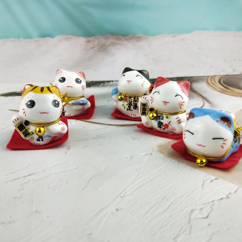 五福猫元气猫五福陶瓷招财猫汽车摆件创意工艺品地摊货源详情5