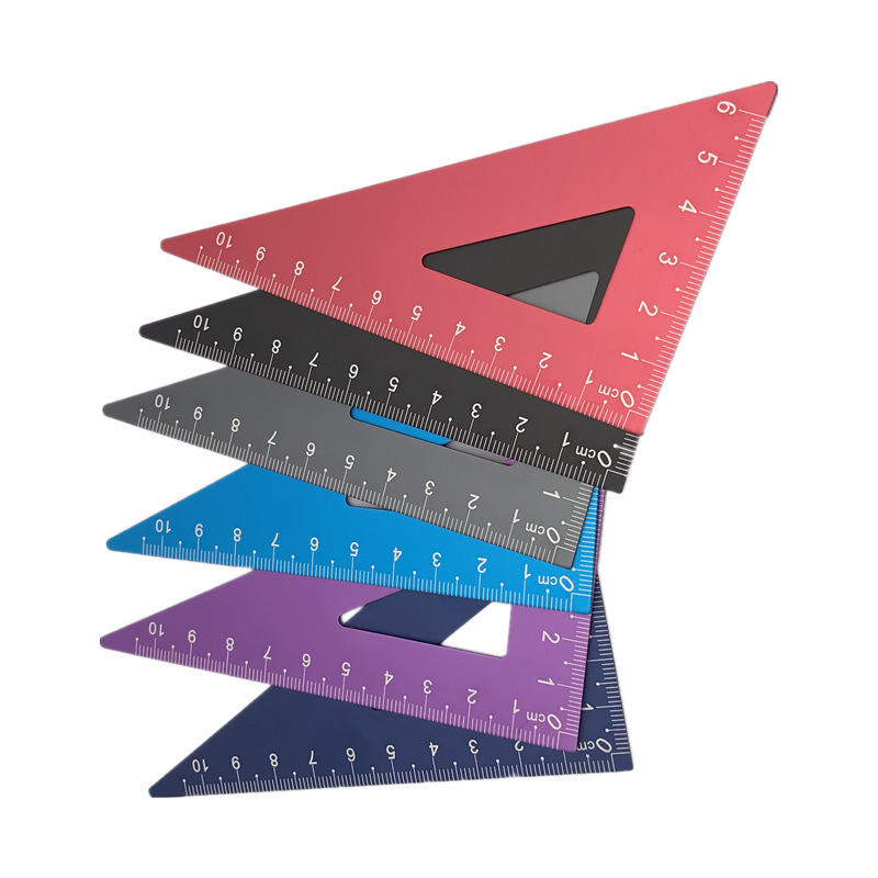 Laser scale drawing scale, engraved metal rulers for primary and secondary school students, wholesale aluminum alloy ruler sets, stationery four-piece sets pic 15