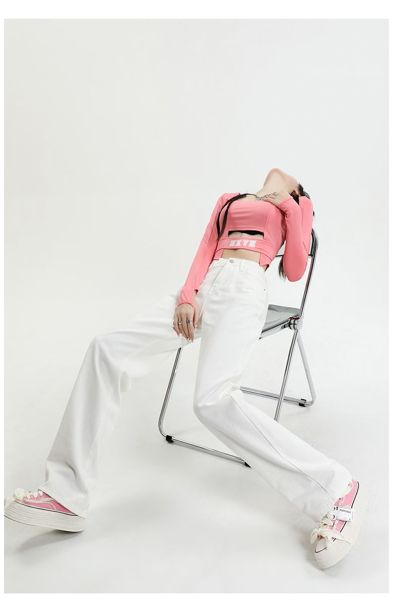 白色牛仔裤女2024年春夏高腰显瘦窄版直筒阔腿裤垂感宽松女拖地裤详情16