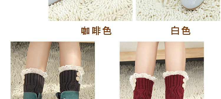 Korean knitted warm leg guards for autumn and winter, sweet solid color lace cutout leg covers, loose button ankle boot covers pic 16