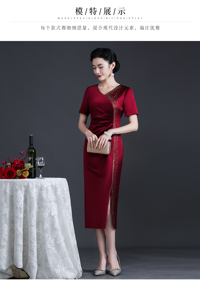 2024年夏季新款典雅旗袍连衣裙时尚洋气婚礼妈妈装喜婆婆婚宴礼服详情7