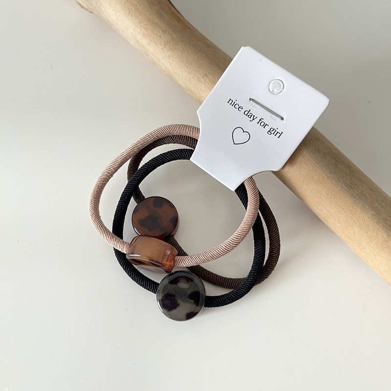 Korean-style retro leopard print hair tie and hair band, a high-end feminine touch, heart-shaped acrylic ponytail tie, leather band hair tie and hair accessory pic 19