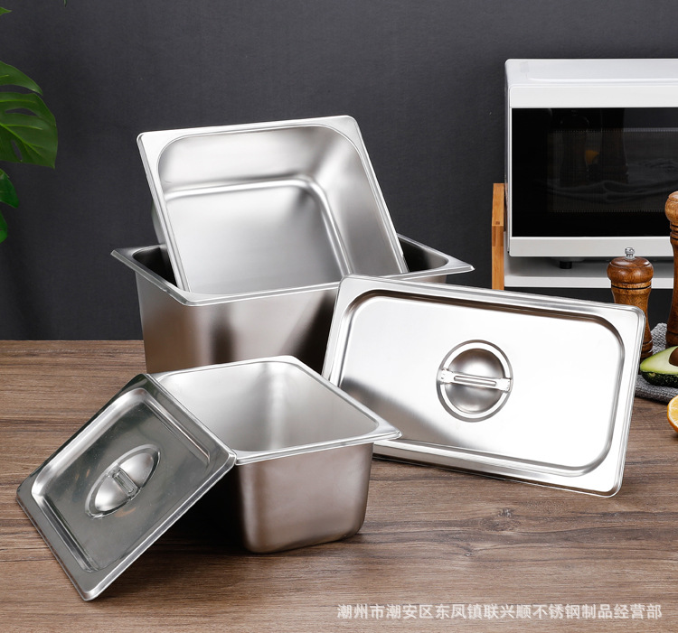 304 stainless steel portion basin, thickened 1/1 portion basin, 1/9 portion plates, commercial buffet basin with lid, square basin pic 19