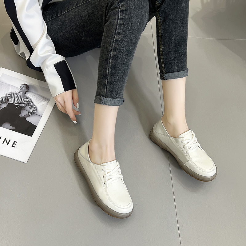 New soft-soled and soft-top loafers, lace-up flat single shoes, casual small leather shoes for women pic 2