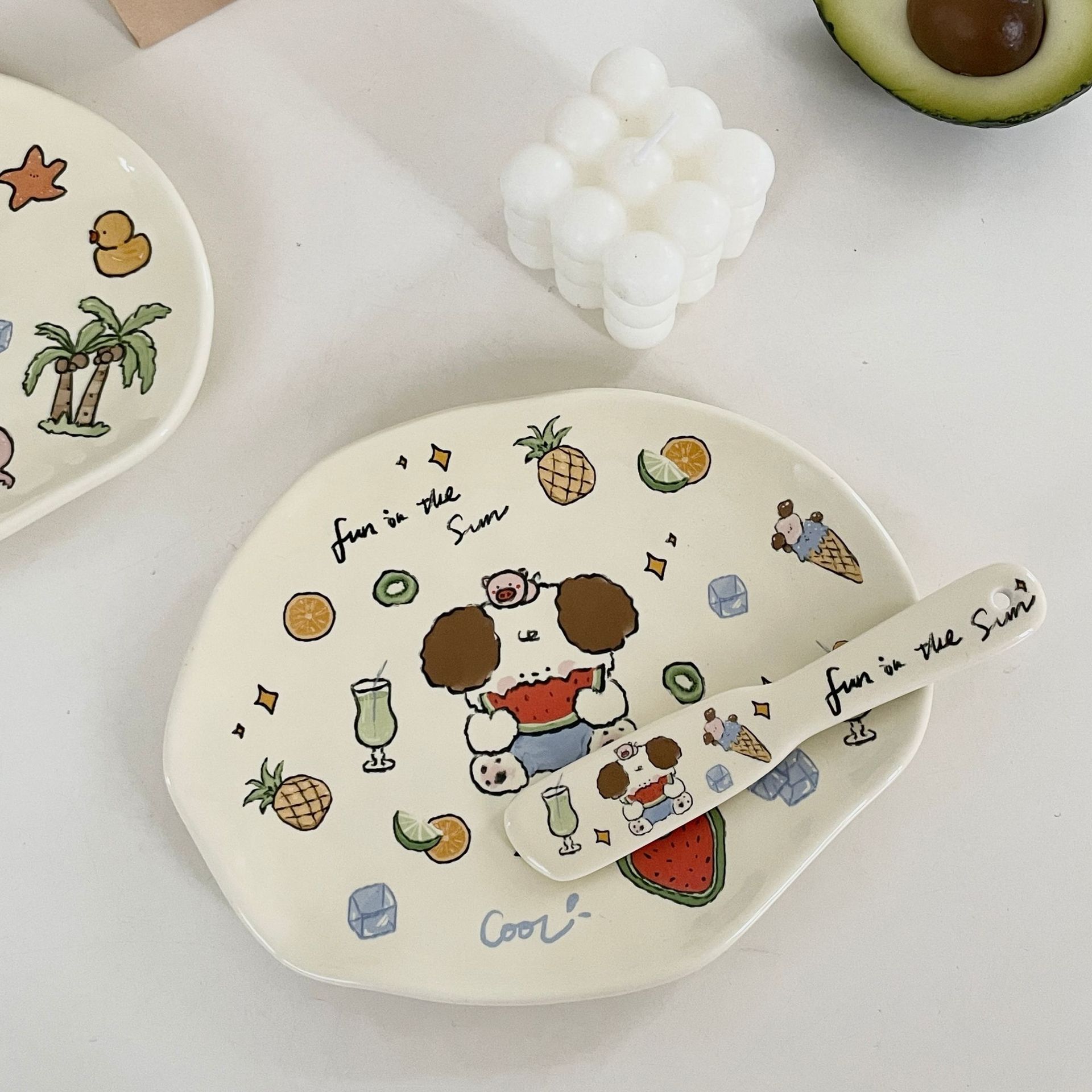 Original isn cute puppy irregular breakfast dessert pastry cake ceramic plate butter avocado jam spatula pic 6