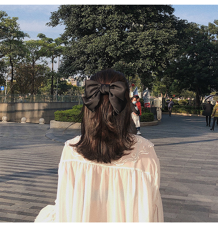 日韩超大双层品绸缎面料大蝴蝶结发夹女韩国布艺弹簧夹三态发饰详情14