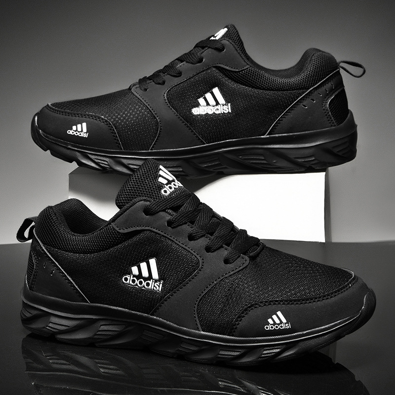 男鞋透气跑步网鞋网面休闲鞋男士运动跑步鞋轻便防滑皮面运动潮鞋详情4