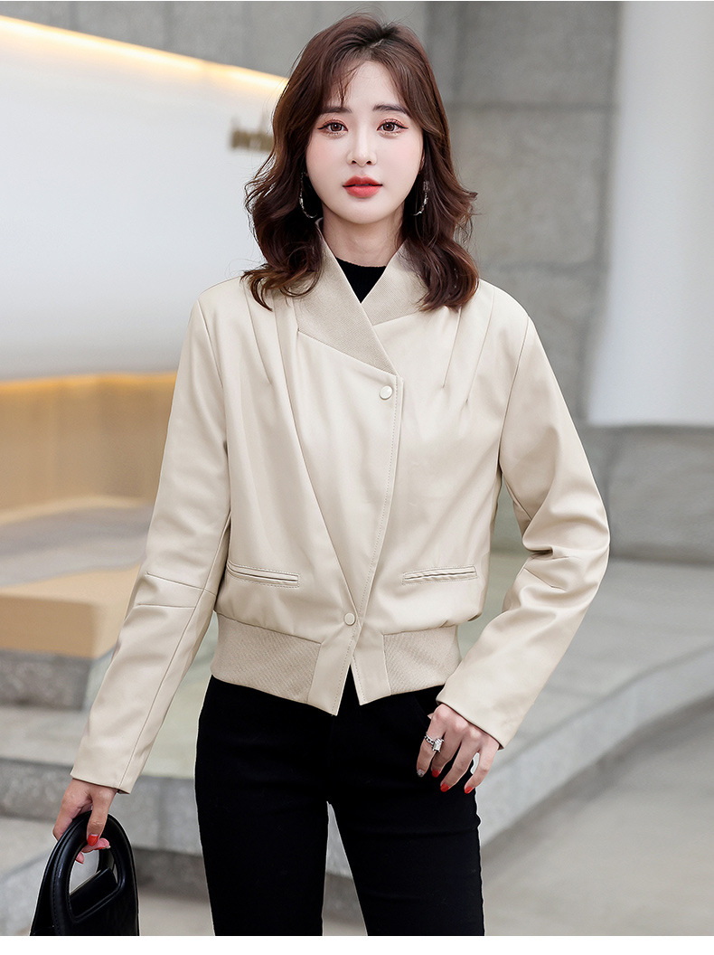 小个子港风纯色短款皮衣pu外套女2022年新款休闲夹克机车上衣潮详情29