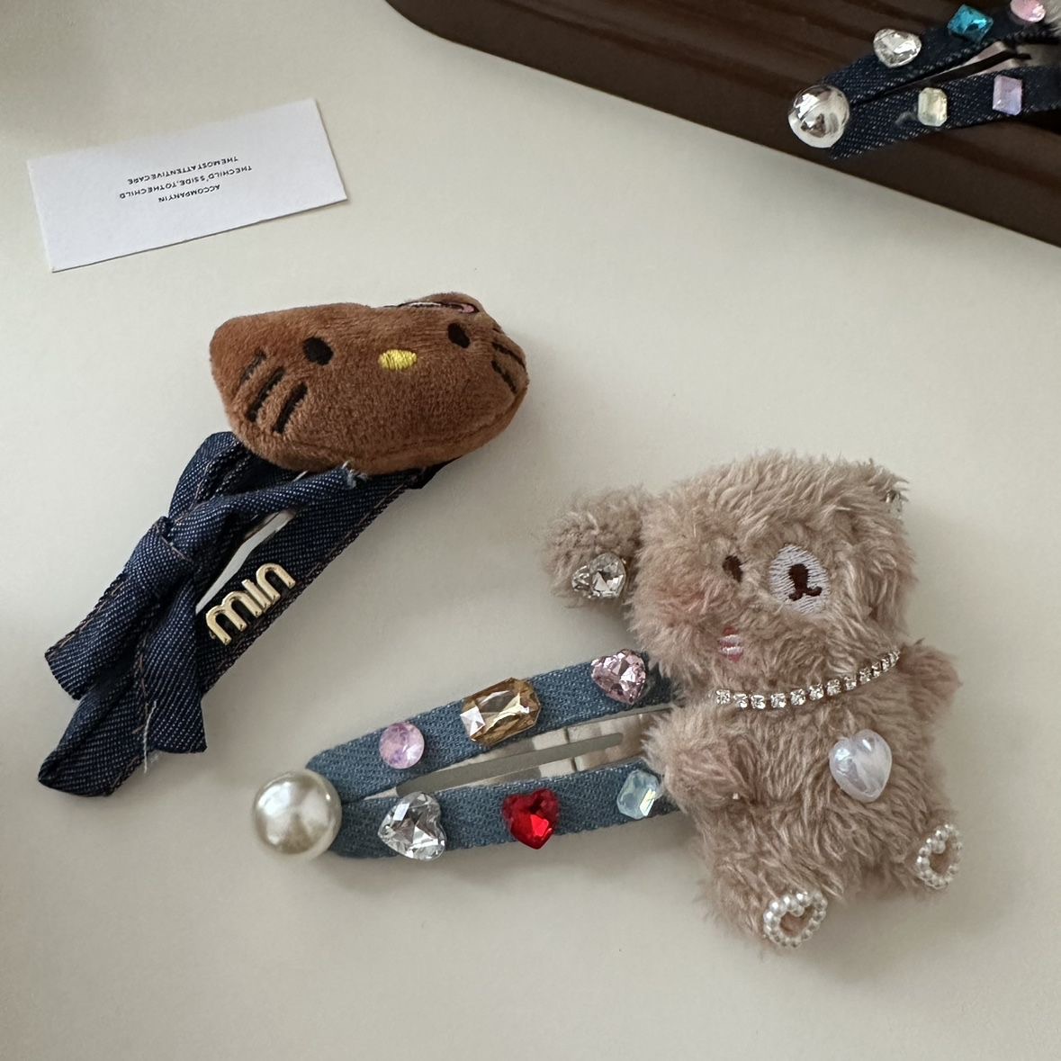 Cute plush rabbit bear denim hair clip, ins high-end colored diamond, sweet, cool, soft and cute girl large hair clip and hair accessory pic 11