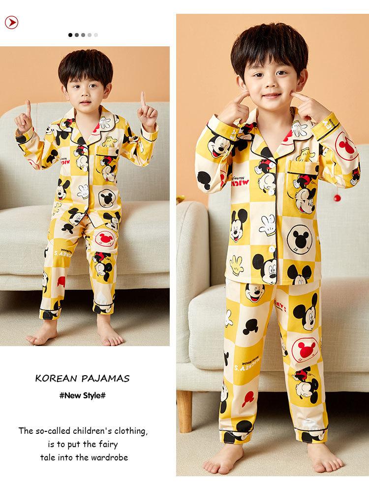 儿童睡衣女孩春夏长袖翻领牛奶丝套装开衫宝宝卡通外贸男童家居服详情35