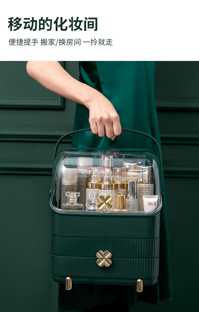 直播网红多功能透明化妆梳妆盒手提抽屉分隔收纳盒家护肤品收纳盒详情6