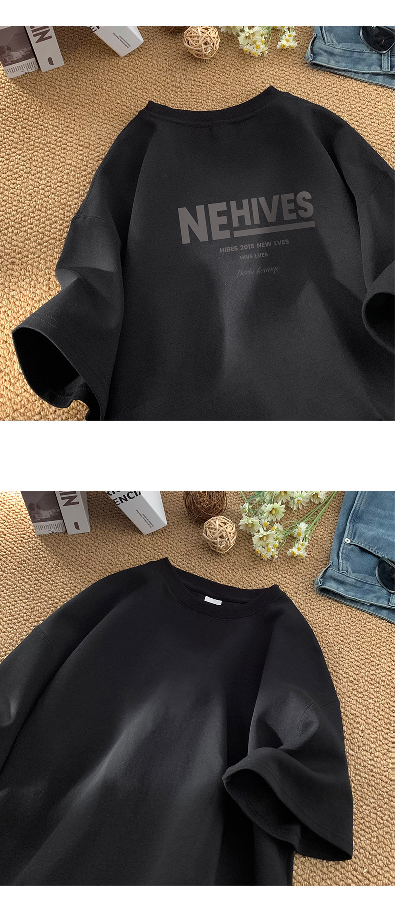 Letter-printed pure cotton heavy-duty short-sleeved T-shirt for men, summer trendy brand ins half-sleeved base layer, Hong Kong-style loose T-shirt pic 5