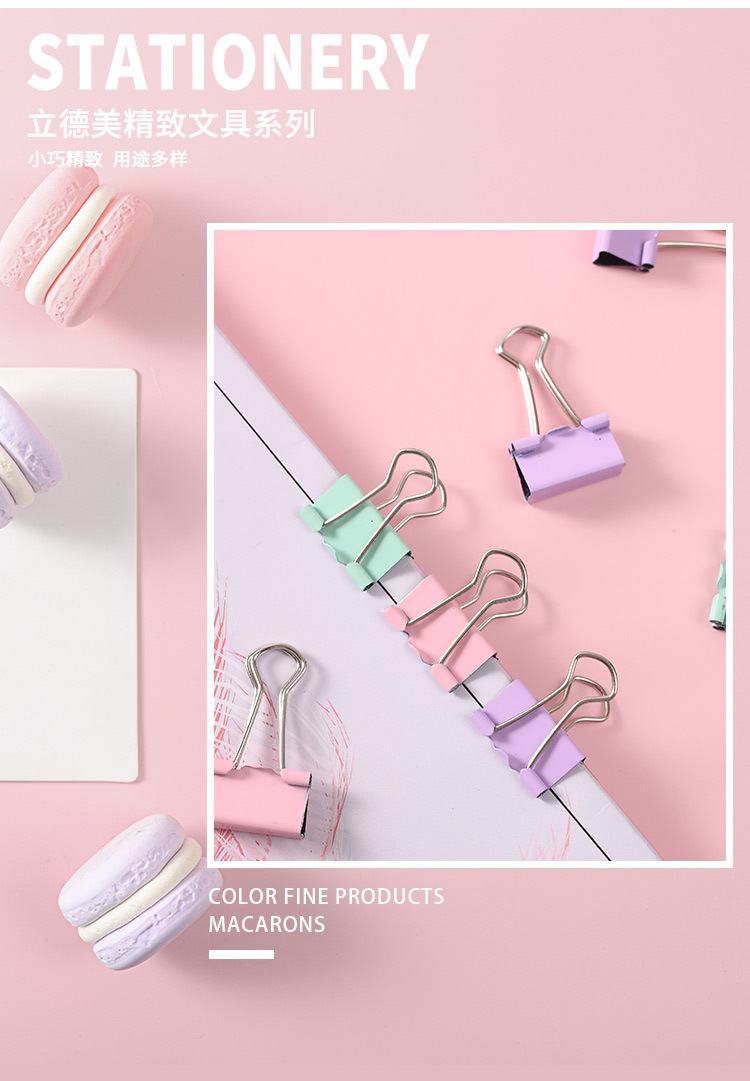 Fresh and cute long-tail clip, macaron-colored dovetail clip, 19mm, cute binding, student stationery iron clip set wholesale pic 7