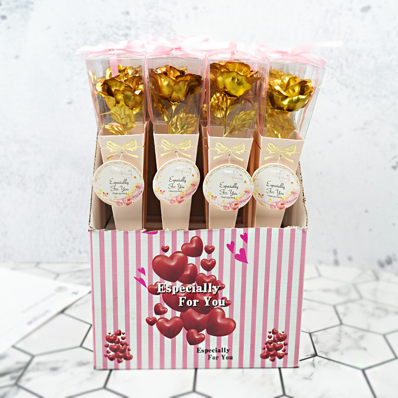 情人节24K彩金金箔玫瑰康乃馨 圣诞节玫瑰带礼盒活动赠品批发母亲节礼品详情15