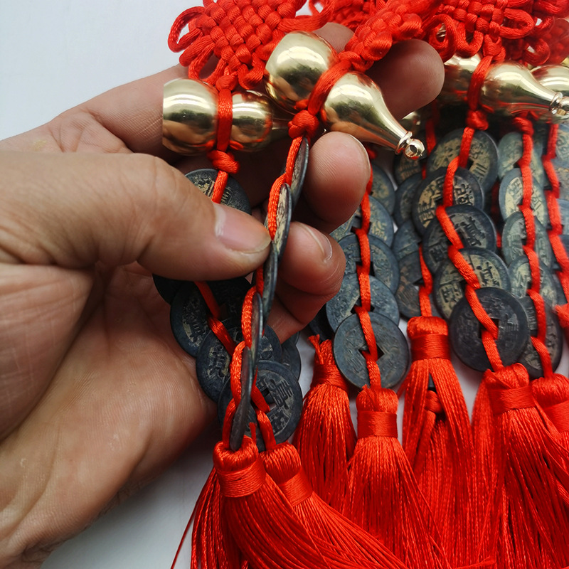 Cinnabar Fulu frosted gold gourd pendant, painted bagua metal gourd pendant, black copper five-emperor coin gourd pendant pic 13