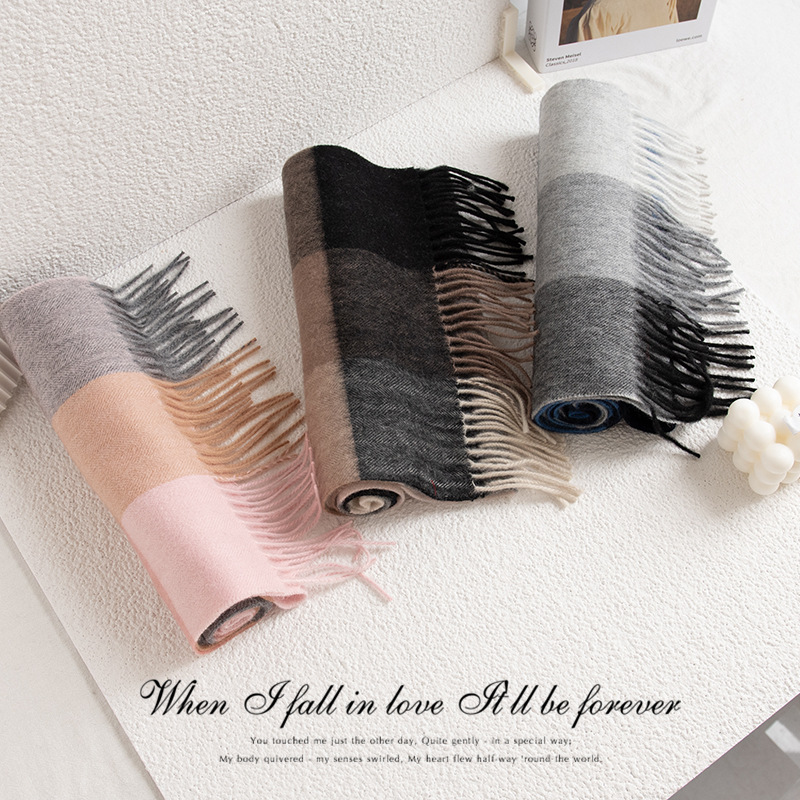 100% wool scarves for men and women, high-end feel, winter warmth, thick and versatile checkered wool scarves and shawls wholesale pic 31