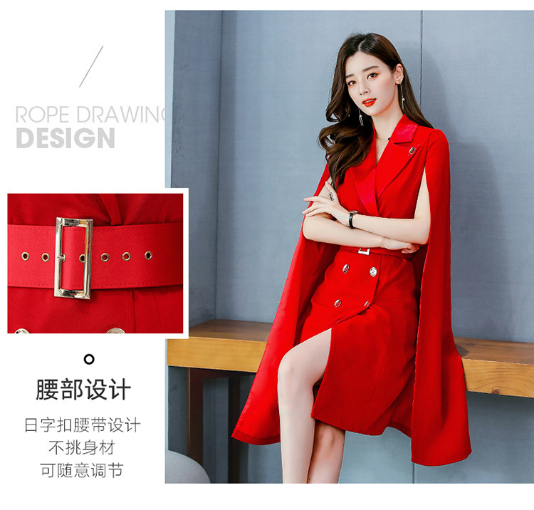 春秋新款韩版西装领双排扣中长款收腰女式风衣 现货款详情6