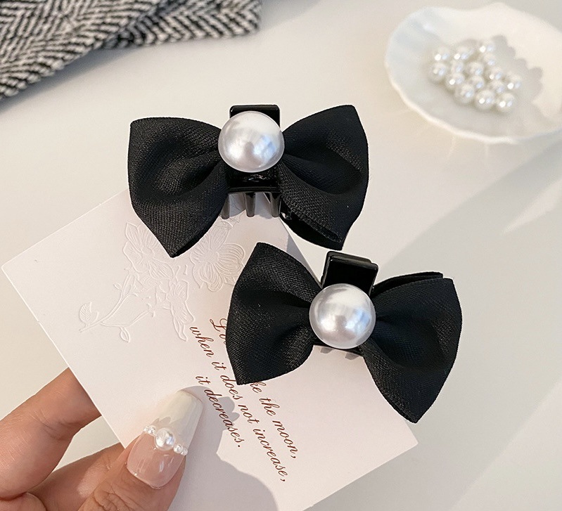 小号蝴蝶结抓夹公主头珍珠发夹女黑色侧边刘海加顶夹发卡夹子头饰详情8