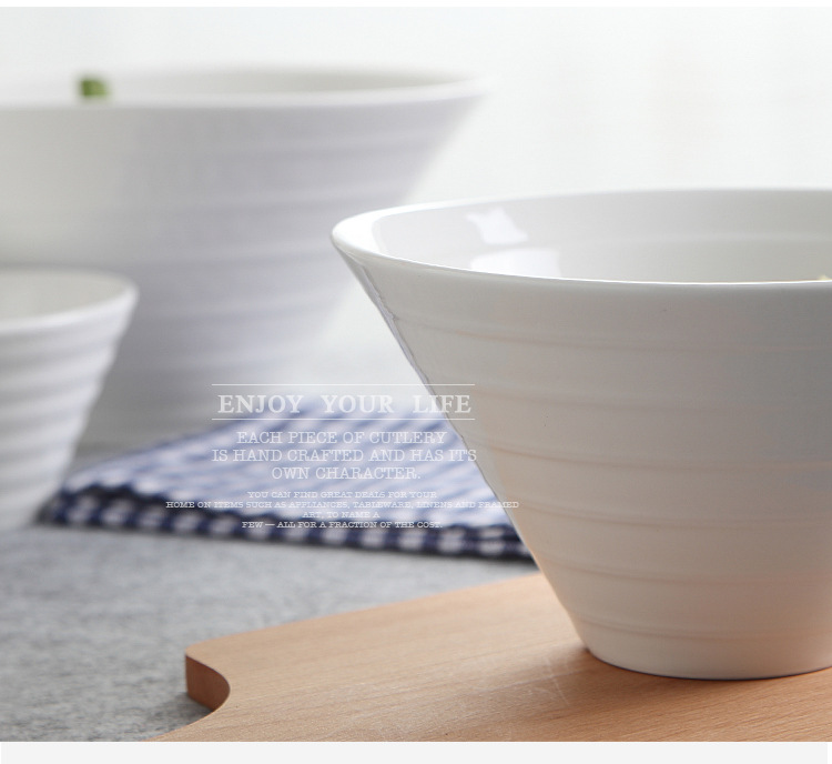Pure white ceramic ramen soup bowl, fruit salad bowl, dessert bowl, boiled fish bowl, sauce bowl, horn bowl, hotel tableware pic 10