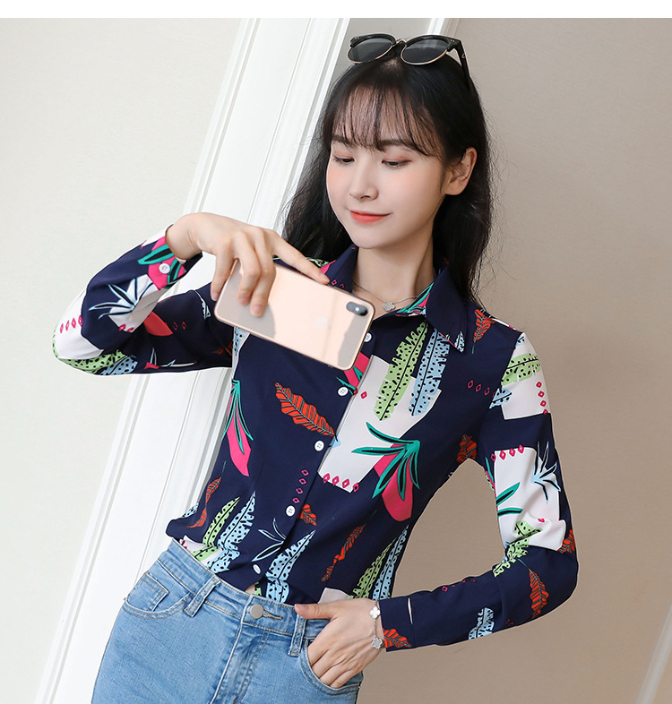 New spring and autumn Korean-style slim-fit shirt for women, long-sleeved printed striped trendy base layer, Hong Kong-style top for women pic 94